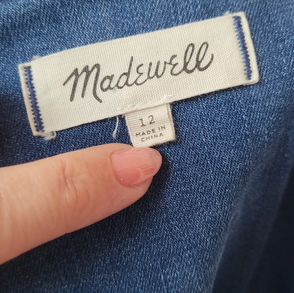 Madewell Denim Tie Neck Shirtdress Button Front Jean Dress Size 12 - Picture 12 of 13